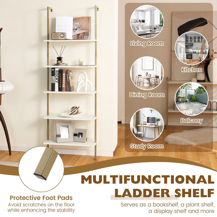 5-Tier Ladder Shelf with Steel Frame for Living Room Bedroom Office