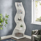 SEDOL Corner Shelf 5-Tier Modern Wall Bookshelf Stylish Tall Corner Storage Rack Small White Bookcase Plant Stand for Living Room Bedroom Office Space Saving
