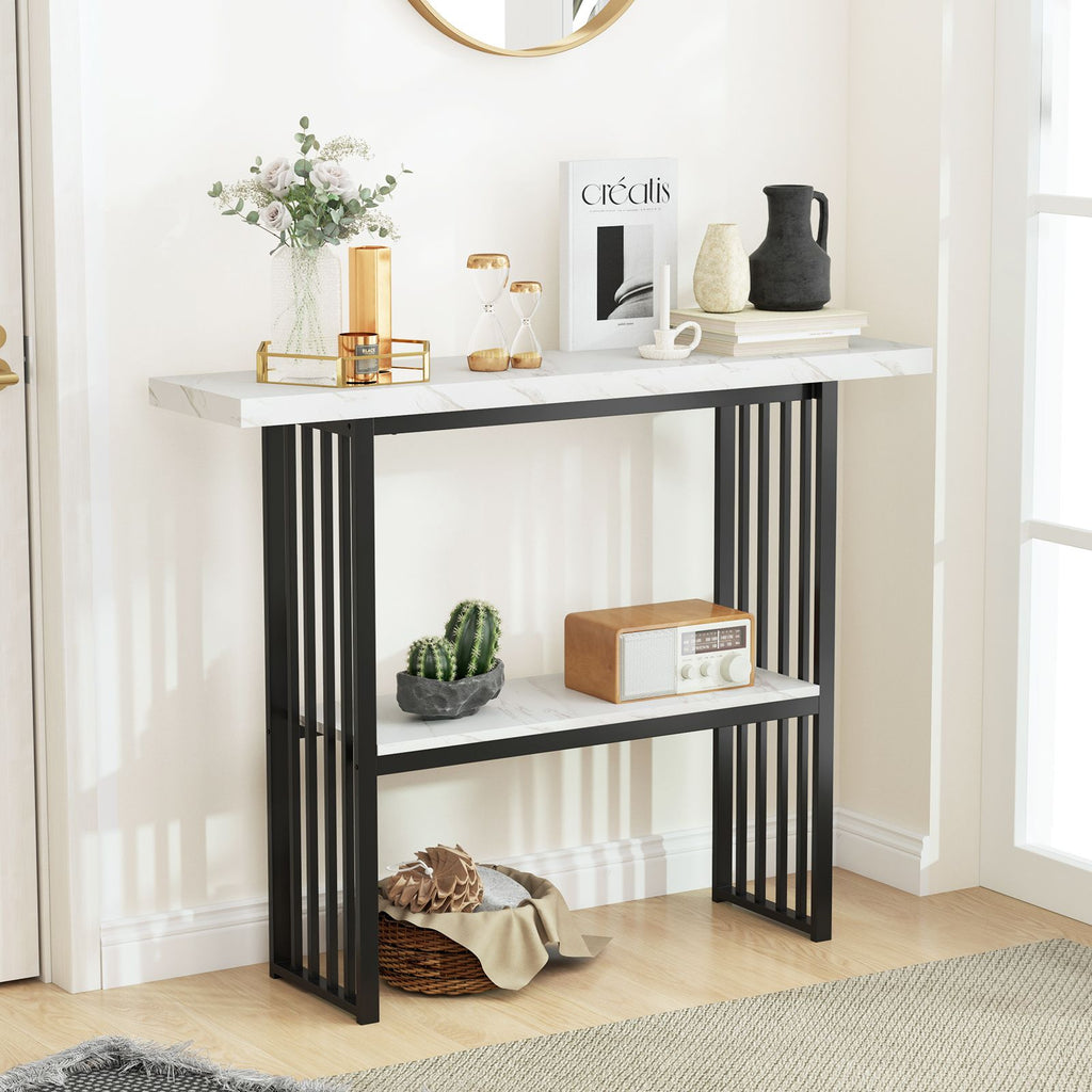 2-Tier Faux Marble Console Table for Entryway Living Room Bedroom