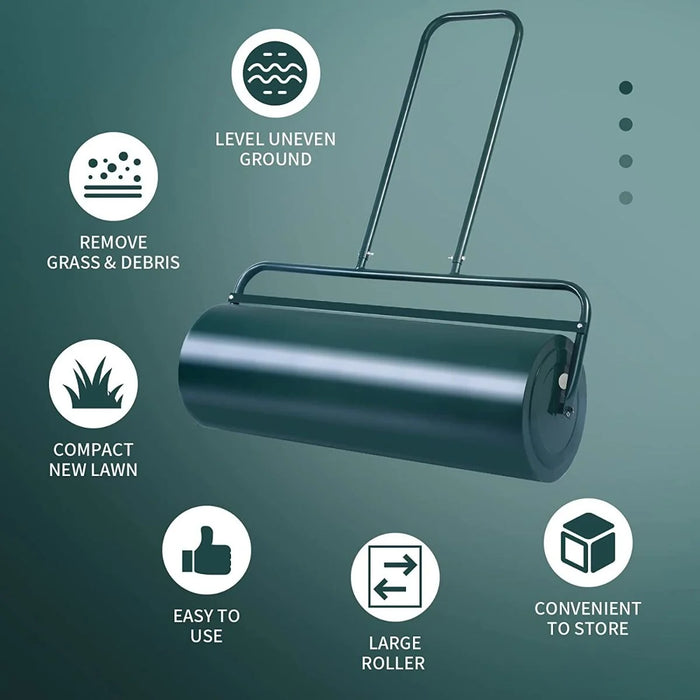 63 L Heavy-Duty Lawn Roller – Steel Garden Grass Roller with U‑Handle & Drain Plug