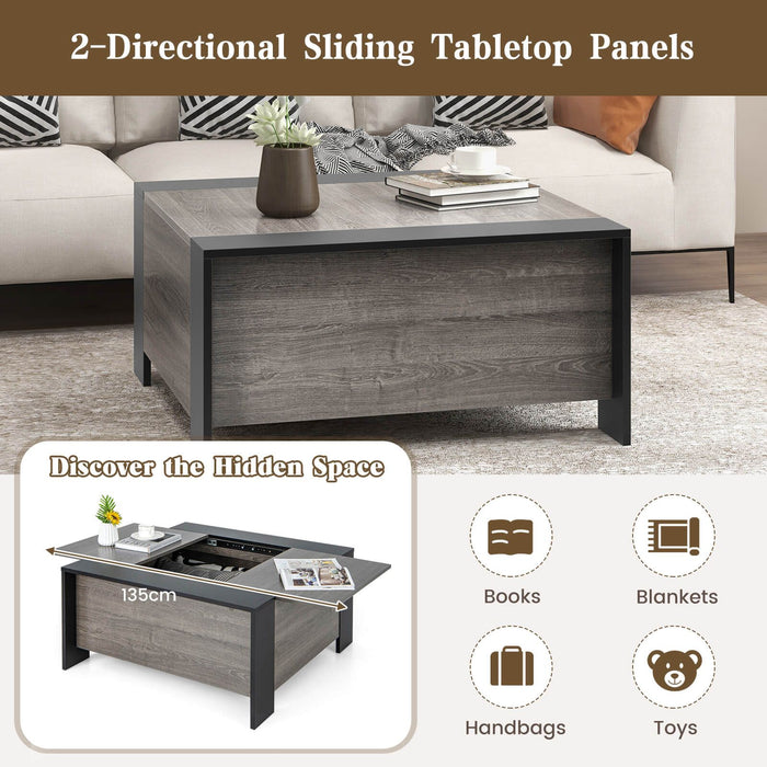 92Cm Square Coffee Table with Sliding Top and Hidden Compartment