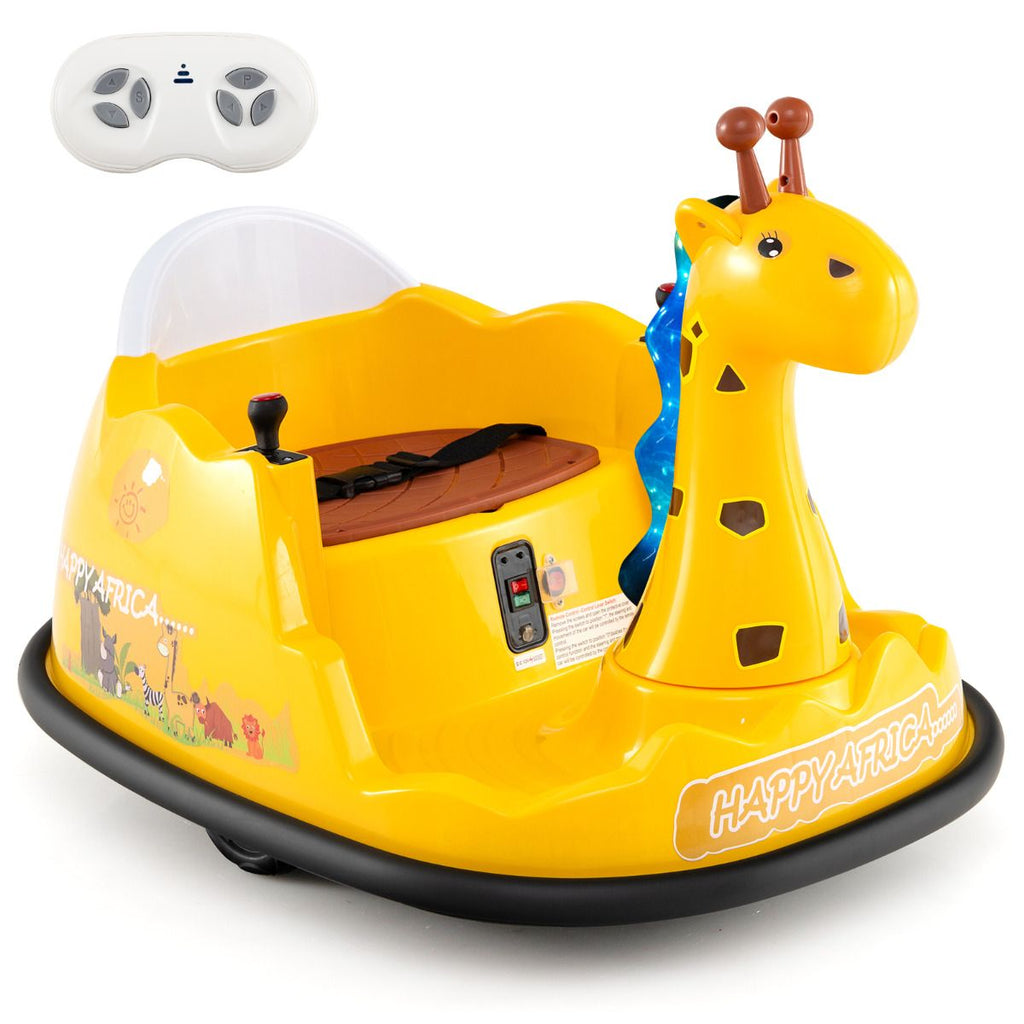 SEDOL 12V Giraffe Series Toddler Bumper Car with 360° Zero-Turn Dual Joysticks Parental Remote Control and Integrated LED Sensory Light Show