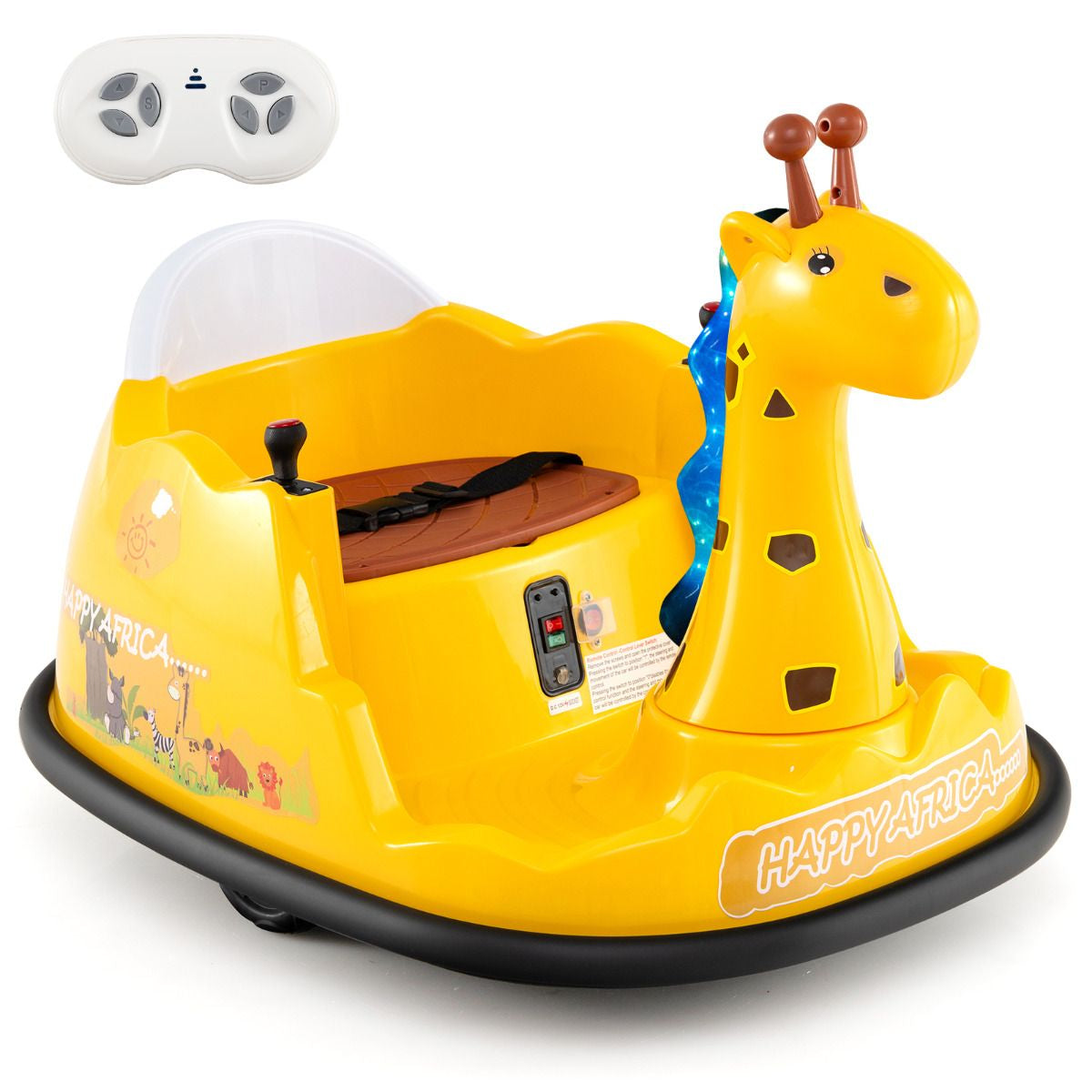 SEDOL 12V Giraffe Series Toddler Bumper Car with 360° Zero-Turn Dual Joysticks Parental Remote Control and Integrated LED Sensory Light Show