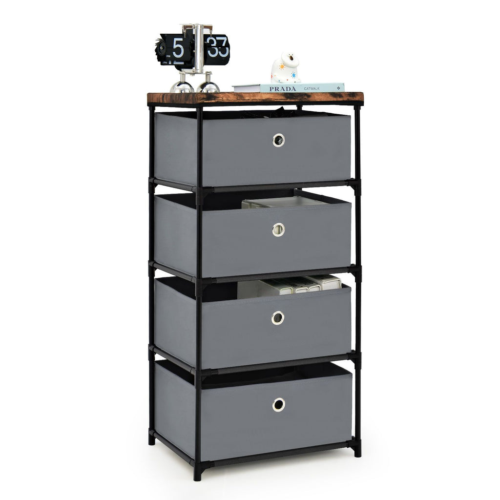 4-Tier Fabric Dresser with Drawers and Metal Frame