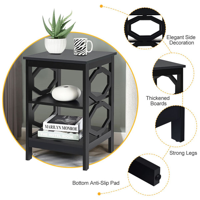 3-Tier Bedside Table with Storage Shelves for Living Room Bedroom