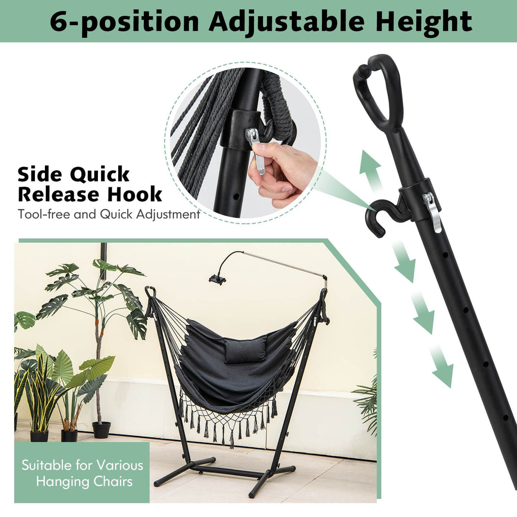 Hammock Chair with Stand – Adjustable Height, Phone Holder & Boho Tassels