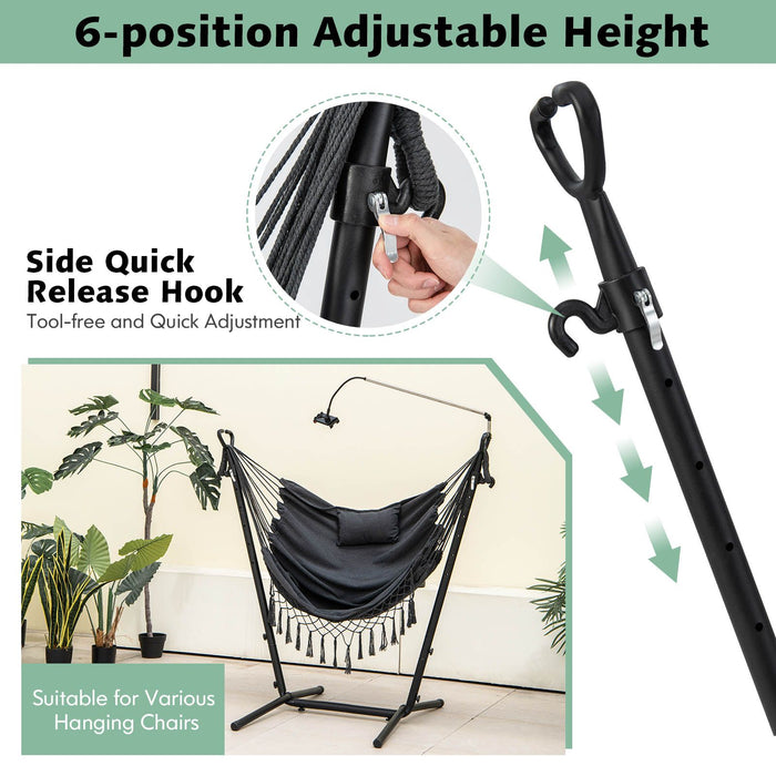 Hammock Chair with Stand – Adjustable Height, Phone Holder & Boho Tassels