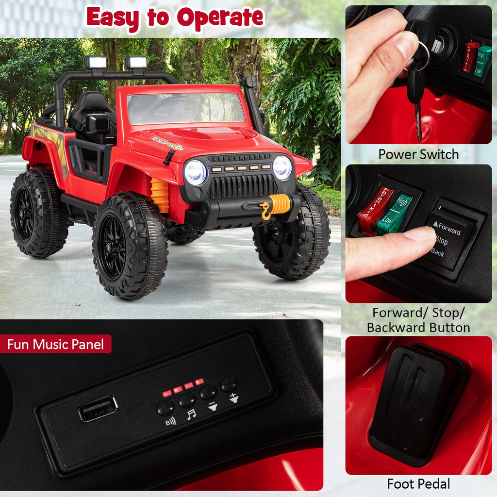 SEDOL 12V Parent-Child Ride-On Truck with 100kg High-Capacity Load High-Torque Dual Motors Parental Remote Control and Integrated Adult Seat with Folding Foot Pedals