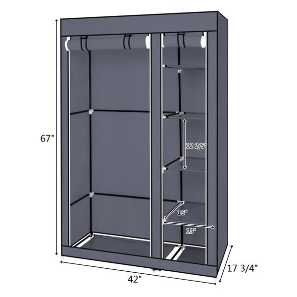 67" Portable Clothes Wardrobe – Fabric Closet with Hanging Rod (Grey)