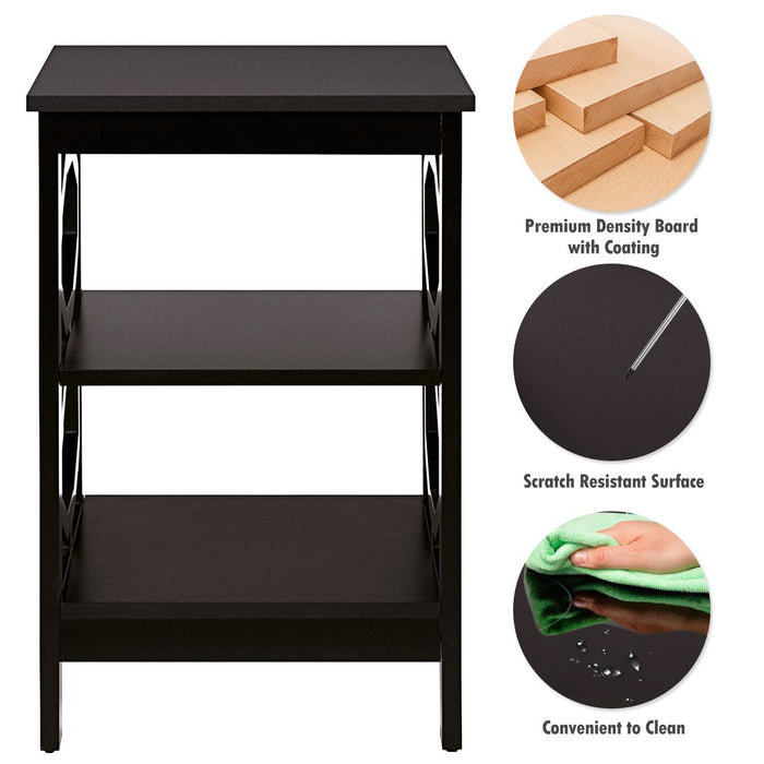 3-Tier Bedside Table with Storage Shelves for Living Room Bedroom