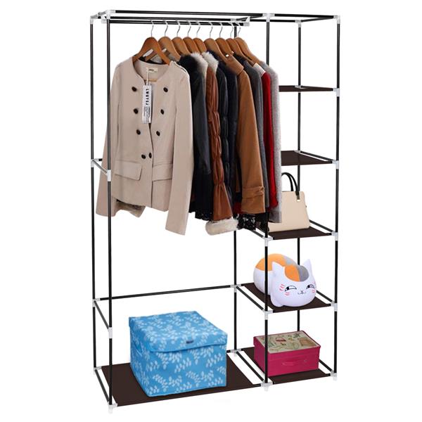 67" Portable Clothes Wardrobe – Fabric Closet with Hanging Rod (Dark Brown)