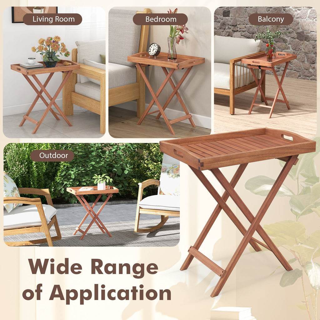 Wooden Side Table with Slatted Tabletop and Sturdy X-Shaped Frame