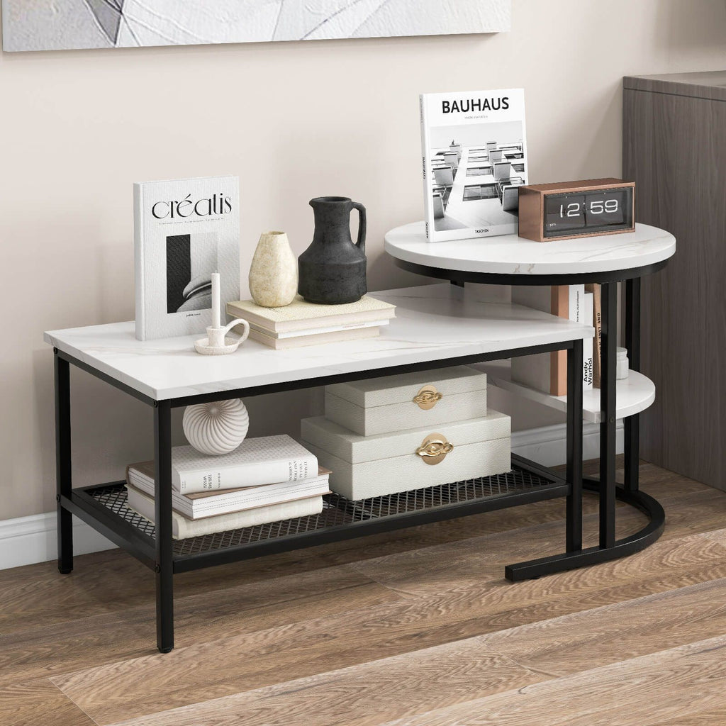 Set of 2 Nesting Coffee Table with Extra Storage Shelf