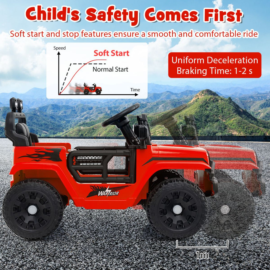 SEDOL 12V Electric Ride-On Truck for Kids with Parental Remote Control Dual 25W Motors All-Terrain Shock Absorbers LED Headlights and Soft-Start Safety System