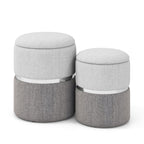 Modern round Linen Fabric Storage Ottoman Set of 2