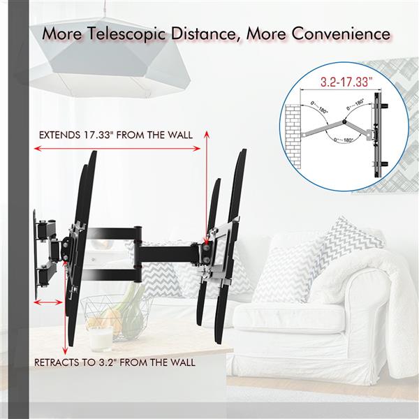 TV Stand for 32–65 Inch Screens – Single Arm Swivel Mount with Small Base, Tilt & Height Adjustable Bracket