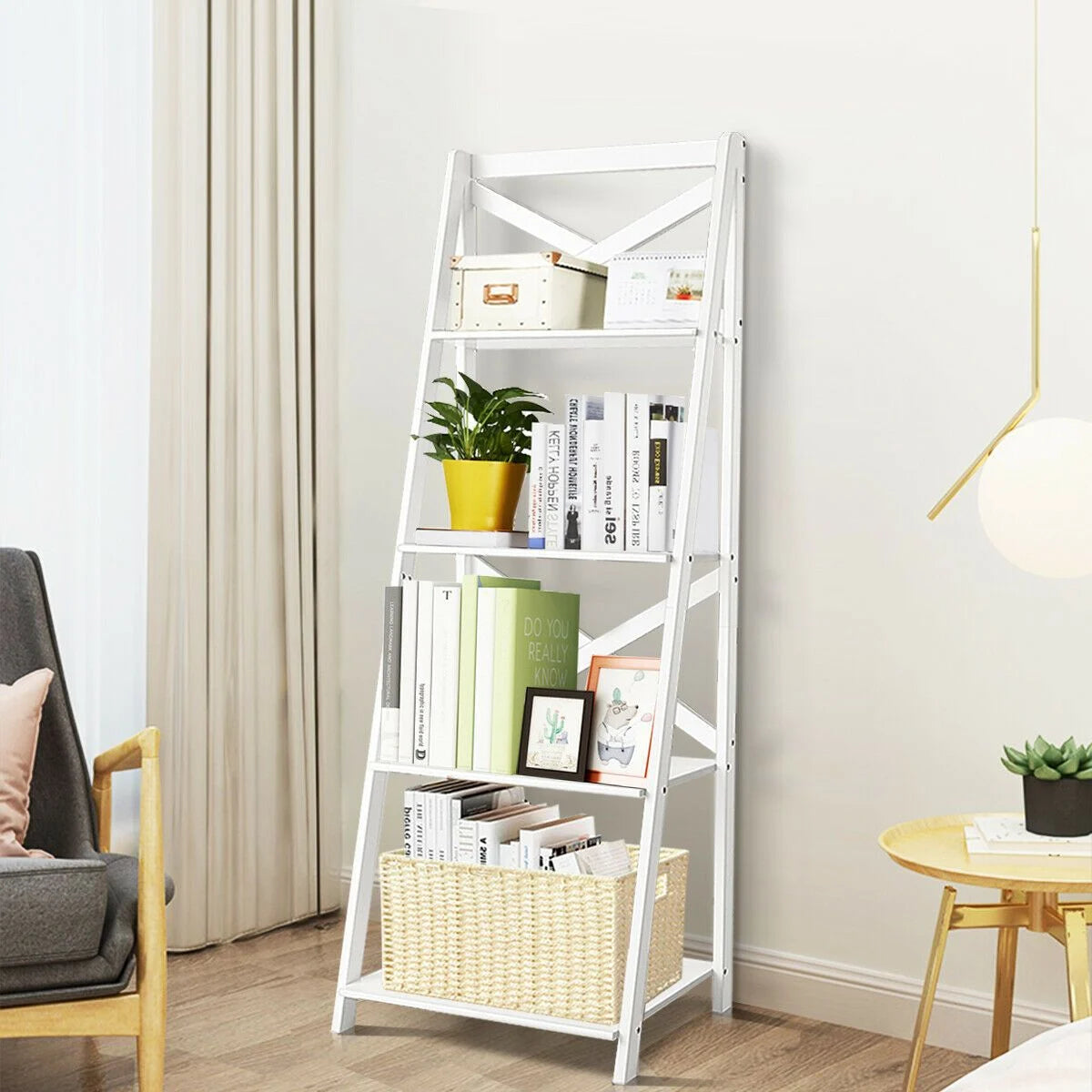 4 Tier Wooden Ladder Shelving Unit