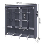 67" Portable Clothes Wardrobe – 12-Shelf Fabric Closet Organiser (Grey)