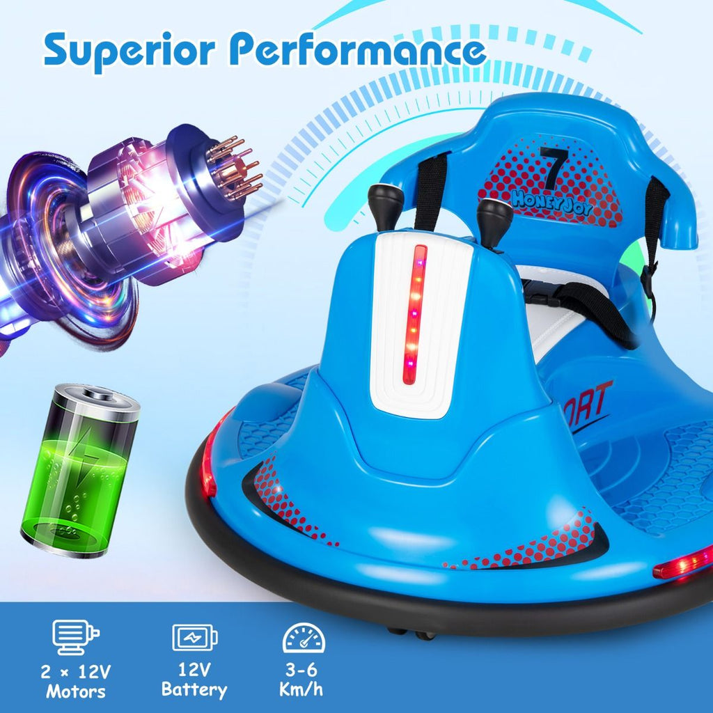 SEDOL 12V High-Performance Kids Bumper Car with 360° Zero-Turn Dual Joysticks Parental Remote Control LED Surround Lighting and Integrated USB/Story Hub