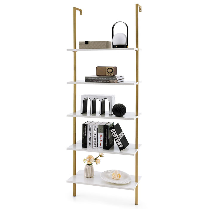 5-Tier Ladder Shelf with Steel Frame for Living Room Bedroom Office