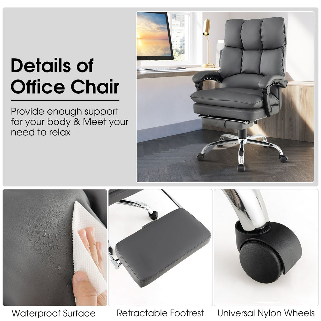 Ergonomic Adjustable High Back Rolling Computer Chair with Retractable Footrest