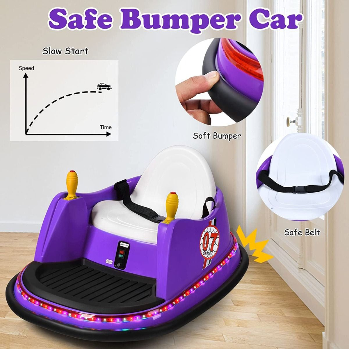SEDOL Kids 6V Electric Bumper Car for Toddlers 360° Zero-Turn Waltz Car with Parental Remote Control Wall-Safe Rubber Bumper and Flashing LED Light Show