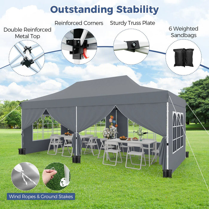 Pop-Up Canopy Gazebo Tent with 6 Removable Sidewalls & Carry Bag