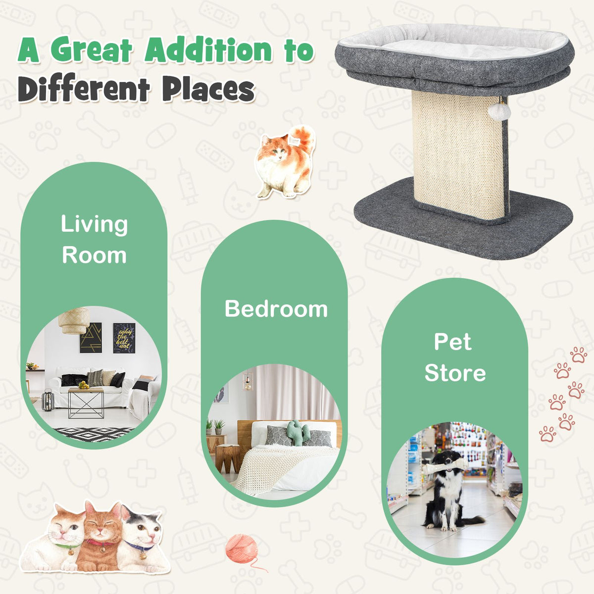 2-Tier Cat Tree with Sleeping Perch Sisal Scratching Plate and Ball