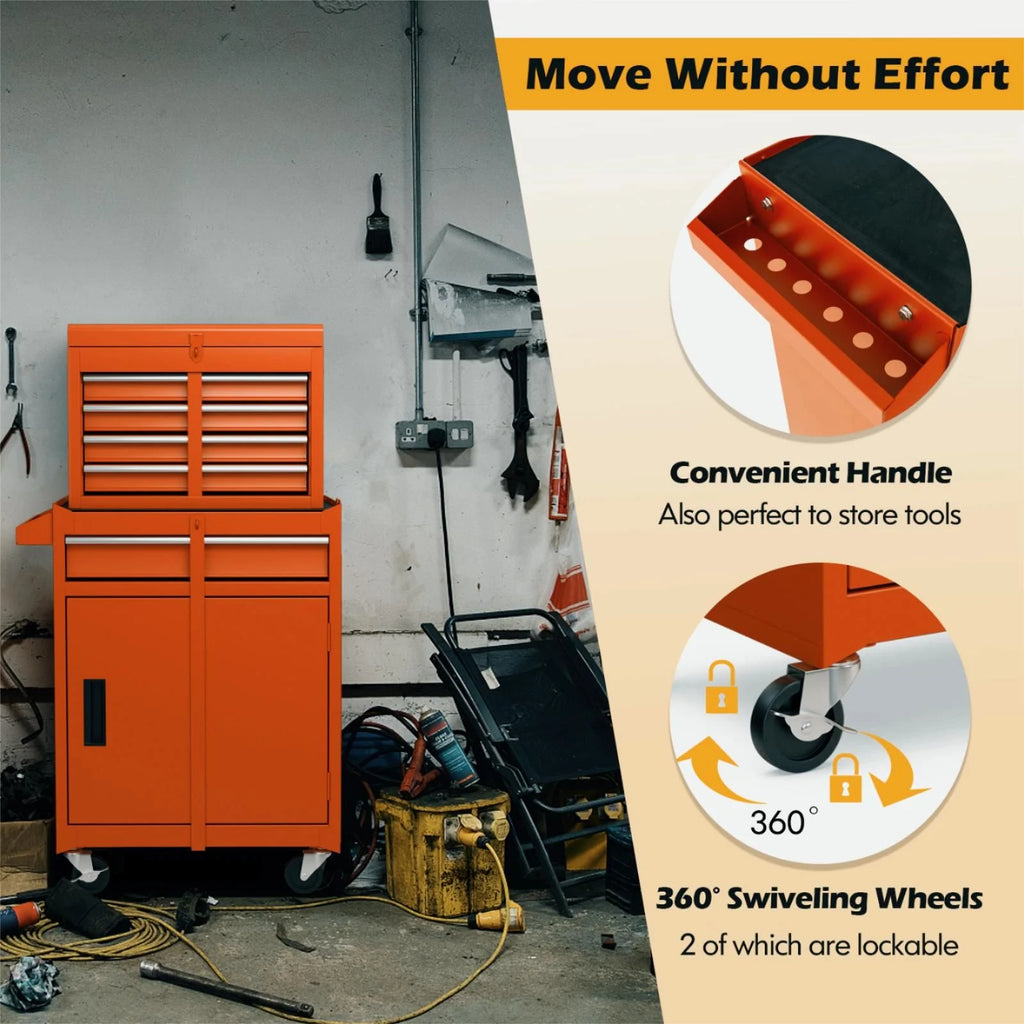 High-Capacity Rolling Tool Cabinet – Lockable Wheels, Metal 2‑in‑1 Chest & Base