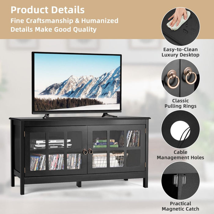 Modern Wooden TV Stand with Tempered Glass Doors for Tvs up to 50''