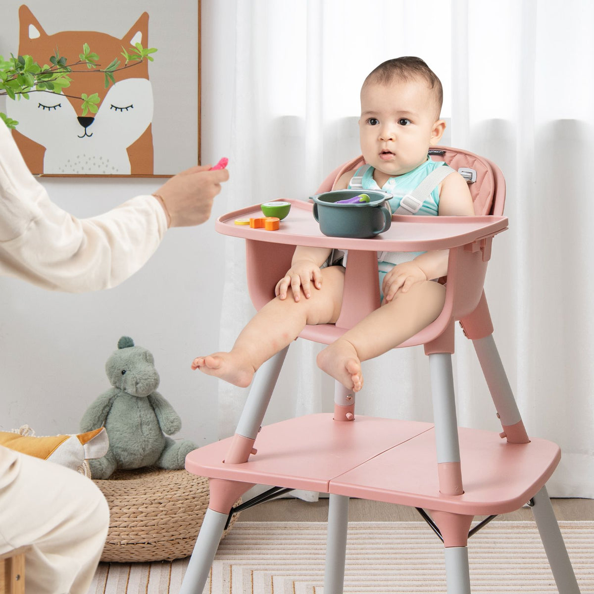 SEDOL 5-in-1 Convertible Baby High Chair & Independent Play Table Set with 5-Point Safety Harness 2-Position Removable Tray and Waterproof Easy-Clean Cushion