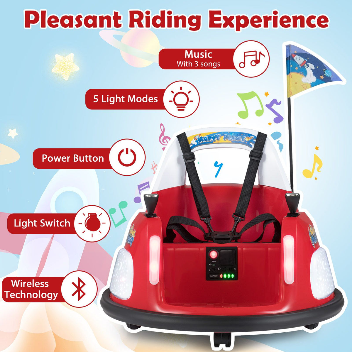 SEDOL 12V High-Performance Kids Bumper Car with 5-Point Safety Harness 360° Zero-Turn Dual Joysticks Parental Remote Control and 5-Mode LED Light Show