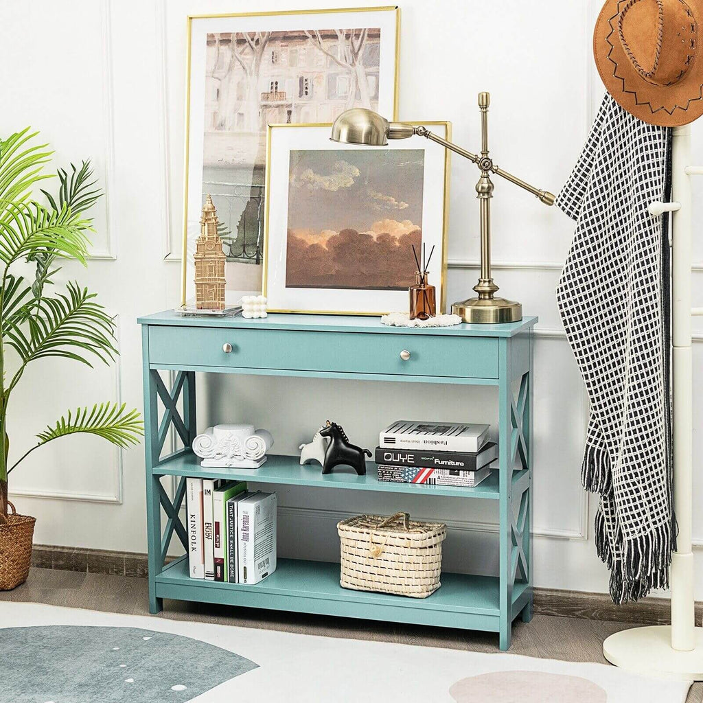 3-Tier Console Table with 1 Drawer and 2 Storage Shelves