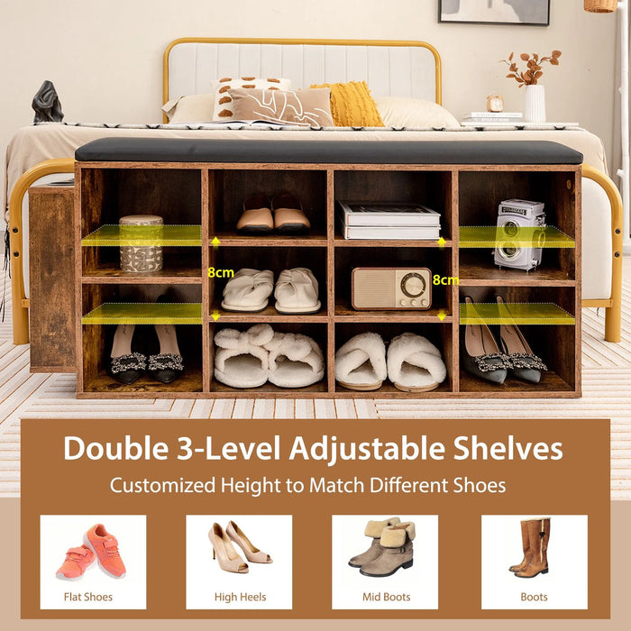 Shoe Storage Bench with Umbrella Stand and Padded Cushion