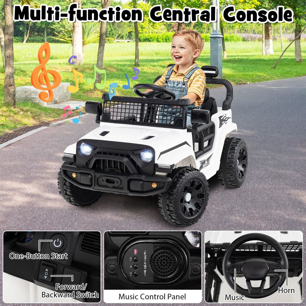 SEDOL 12V Electric Ride-On Truck for Kids with Parental Remote Control Dual 25W Motors All-Terrain Shock Absorbers LED Headlights and Soft-Start Safety System