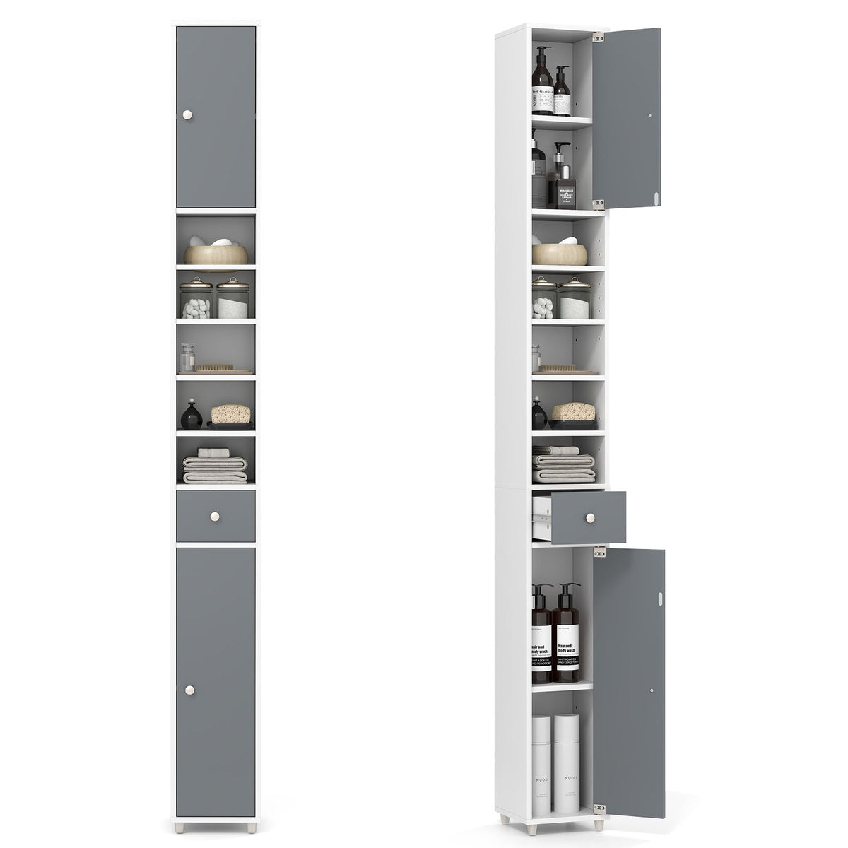 180CM Tall Freestanding Bathroom Cabinet with 2 Doors and 1 Drawer