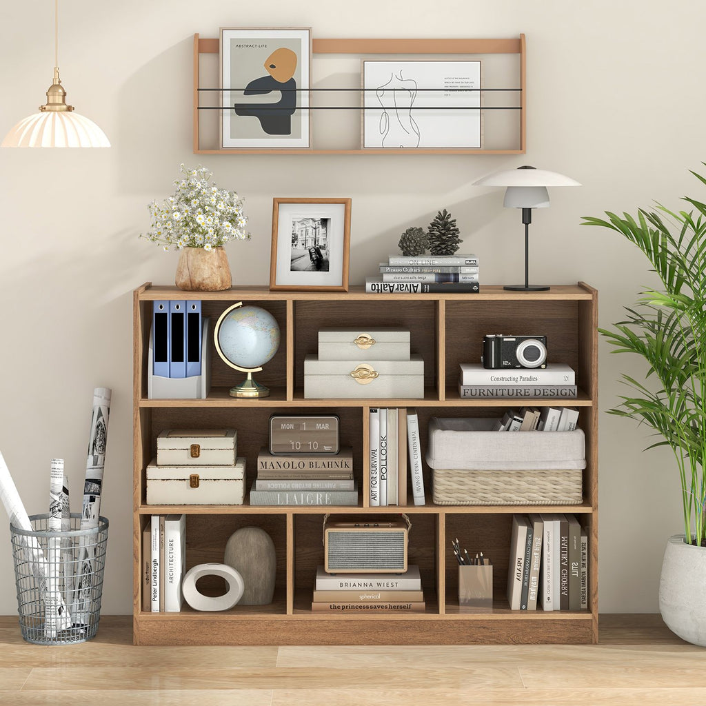 3-Tier Wooden Cube Bookcase with 8 Compartments