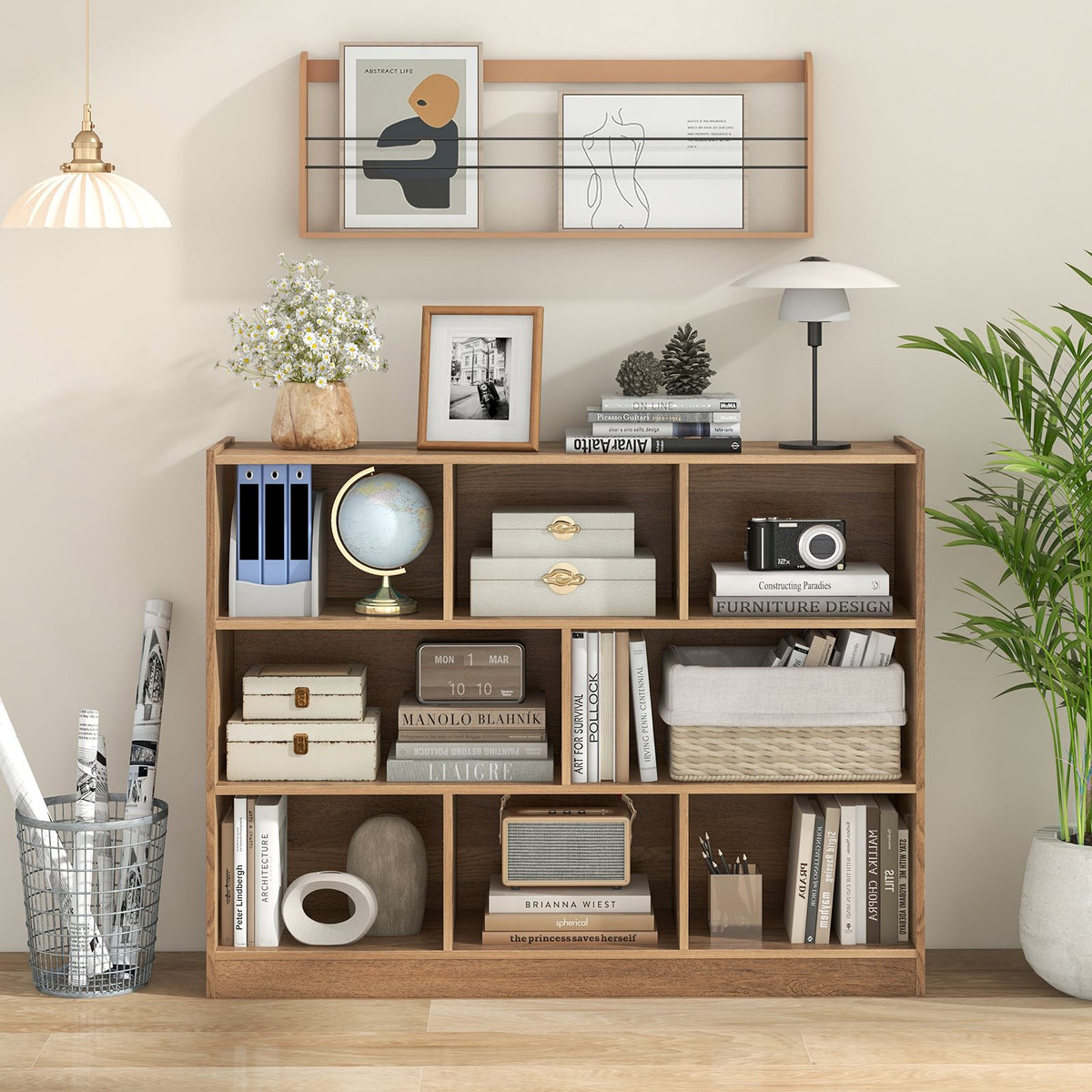 3-Tier Wooden Cube Bookcase with 8 Compartments