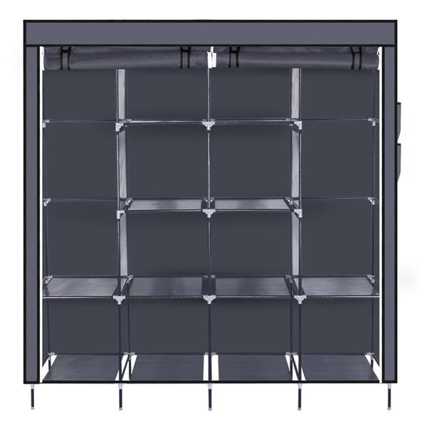 67" Portable Clothes Wardrobe – 12-Shelf Fabric Closet Organiser (Grey)