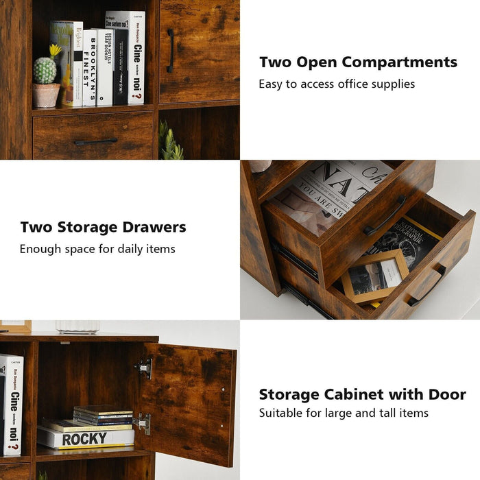 Home Office Mobile File Cabinet with 2 Drawers 2 Open Shelves and Door