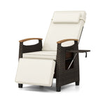 Patio Rattan Recliner Chair with Adjustable Backrest, Footrest & Flip Side Table