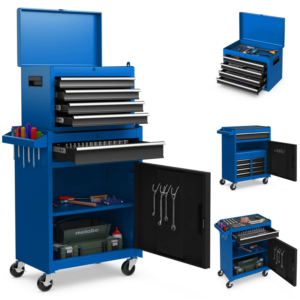 High-Capacity Rolling Tool Cabinet – Lockable Wheels, Metal 2‑in‑1 Chest & Base