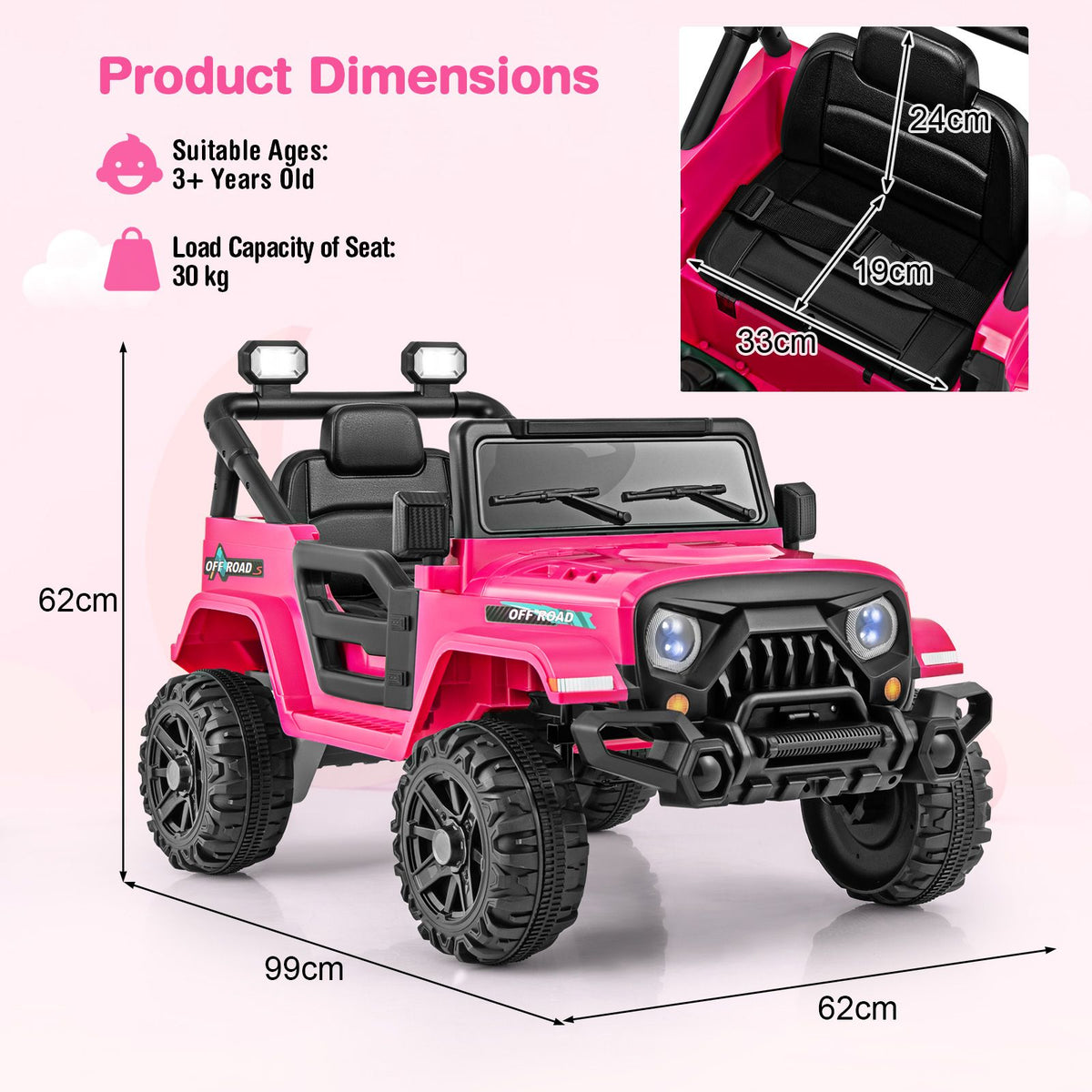 SEDOL 12V High-Performance Kids Ride-On Truck with Parental Remote Control Dual 35W Motors All-Terrain Traction and Wireless Bluetooth Music Player