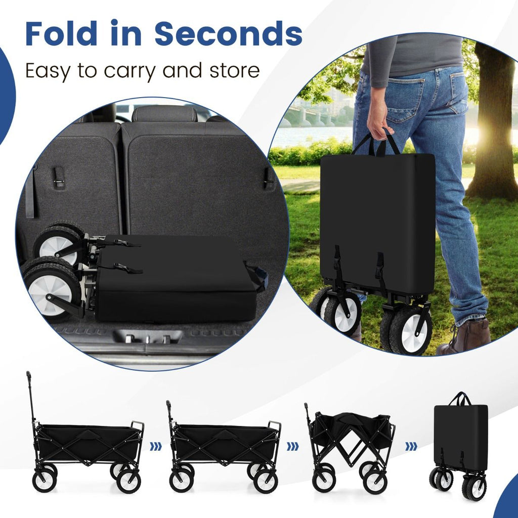 Heavy Duty Camping Garden Cart with Adjustable Handle and Drink Holders