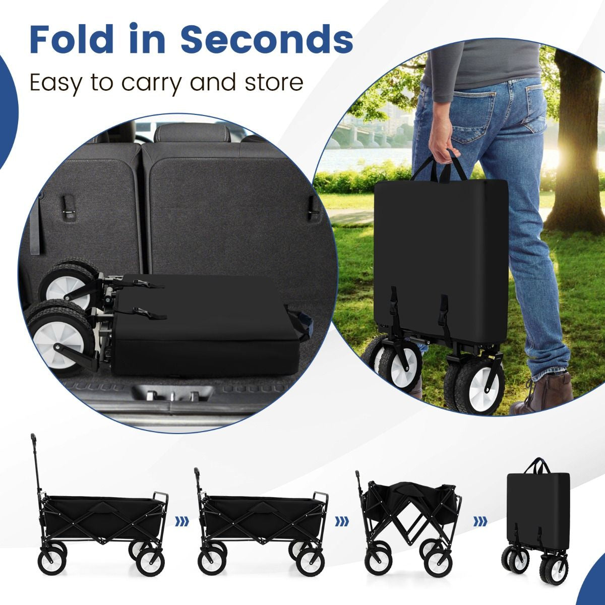 Heavy Duty Camping Garden Cart with Adjustable Handle and Drink Holders