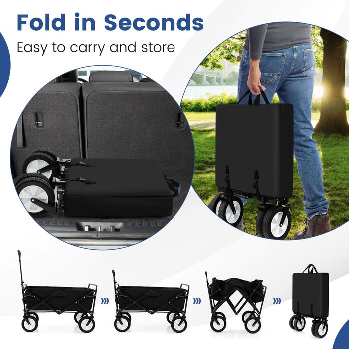 Heavy Duty Camping Garden Cart with Adjustable Handle and Drink Holders