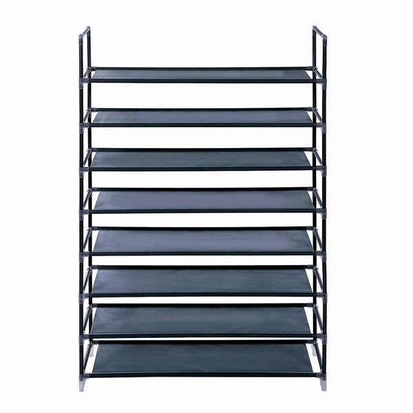 10-Tier Shoe Rack – Extra Large 100cm Fabric Shoe Storage Organiser with Steel Frame & Dustproof Cover (Black)