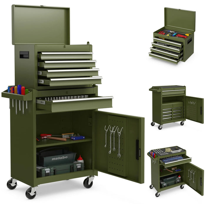High-Capacity Rolling Tool Cabinet – Lockable Wheels, Metal 2‑in‑1 Chest & Base