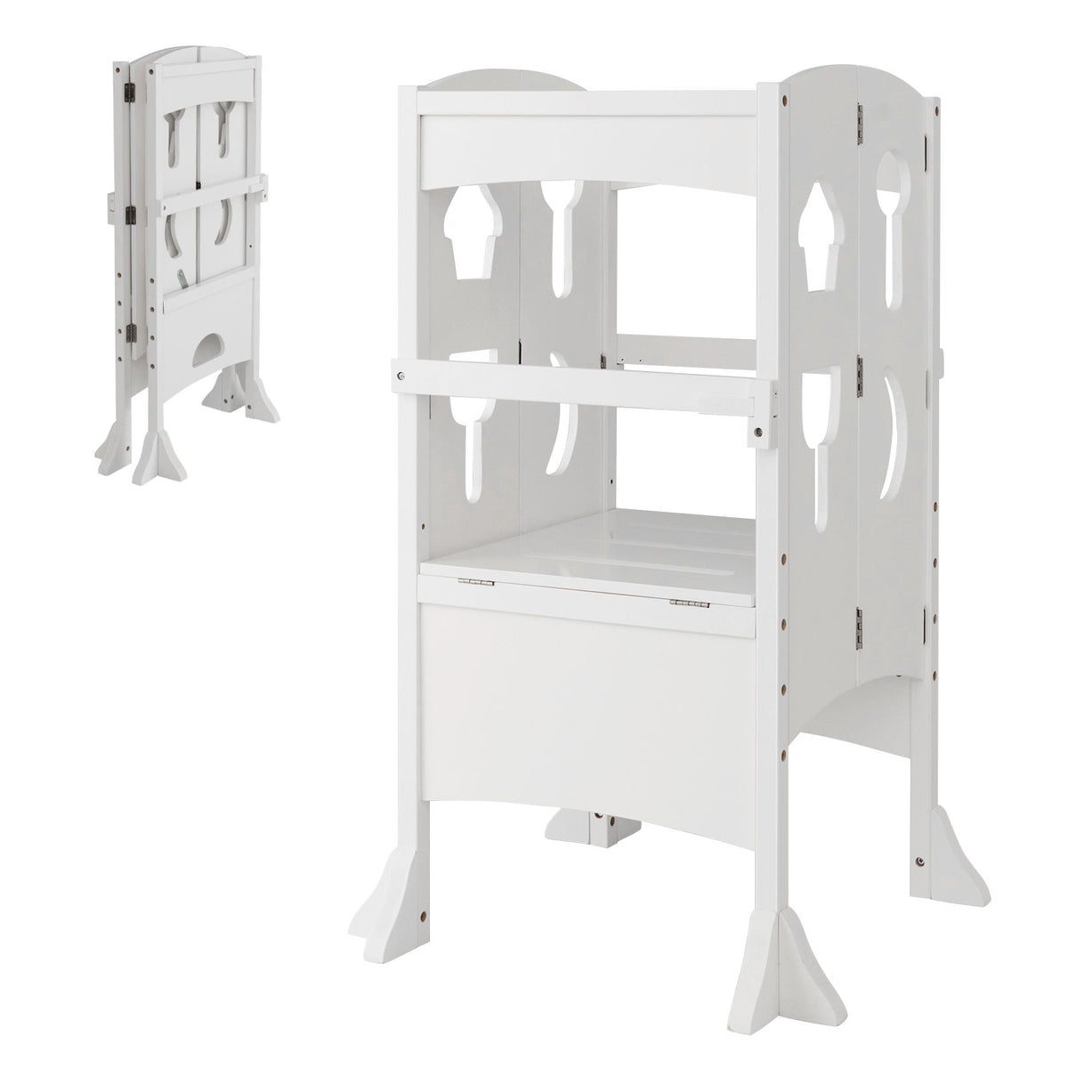 SEDOL Folding Montessori Learning Tower for Toddlers Space-Saving Height Adjustable Kitchen Helper Stool with Safety Latches and Full-Surround Guardrails