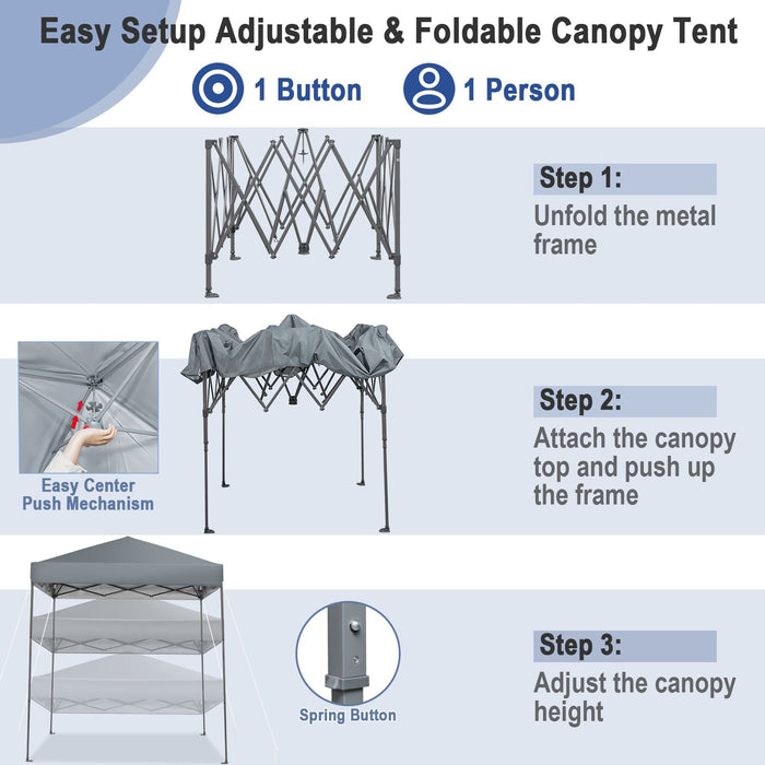 2x2m Pop-Up Canopy Tent with Adjustable Height